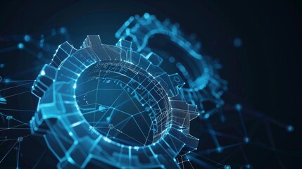 Leinwandbilder - Abstract  wireframe two gear 3d modern illustration on dark blue background. Engineering symbol for industry development, engine work, and business solutions.