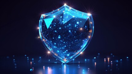 Aufkleber - An abstract glowing bubble shield on a blue background. An abstract geometric dome in the form of an energy shield. A cover concept inspired by technological game designs.