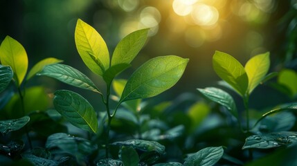 Wall Mural - Natural green plants landscape, ecology, fresh wallpaper concept using blurred greenery background in garden with copy space.