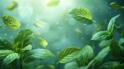 Aufkleber - Modern illustration of a light fresh effect on a blue background. A menthol aroma is given by air flow from mint leaves.