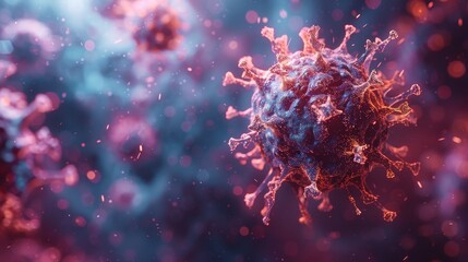 Poster - Virus outbreak on blue background with DNA structure. Concept in futuristic polygonal style.