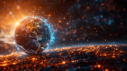 Aufkleber - Geometric background with wireframe light connections sphere structure. Abstract planet earth globe. Ecology concept design. Low poly style design.