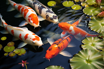 Wall Mural - Koi Karpfen in einem Gartenteich im Frühling