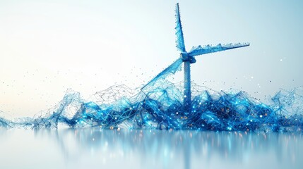 Poster - Wind turbine with power button. Alternative renewable power generation. Green energy concept. Low poly style. Geometric background. Wireframe light connection structure. Modern 3D modern.