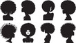 Afro girl silhouette, black woman face with stylized hairstyle vector illustration