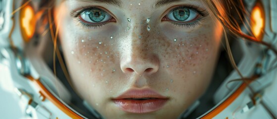 Leinwandbilder - The beautiful robot woman or girl cyborg looks serious in the eyes. Artificial intelligence in the image of woman electronic robotic humanoid machine. Future cybernetic artificial intelligence
