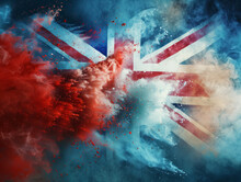 Vibrant Union Jack Flag With Abstract Red, Color Blend, Patriotic Splash