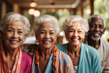 Fototapeta  - Lebensfrohe Seniorinnen und Senior im Wellness-Resort voller Lebensfreude