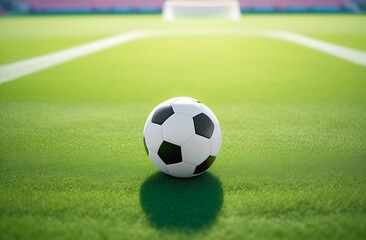  Soccer ball close-up lying on a football field