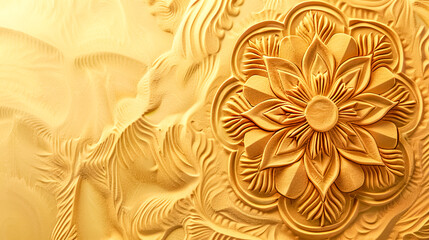 Wall Mural - Elegant carved floral pattern in golden relief with intricate details