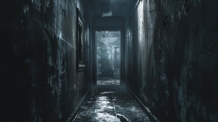 Sticker - Journey through the Darkness: Exploring the Abandoned and Grungy Corridors in an Old, Mysterious House