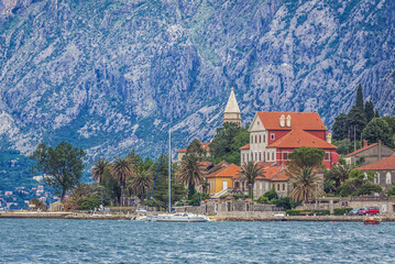 Wall Mural - Buildings in Dobrota town in the Kotor Bay on Adriatic Sea in Montenegro