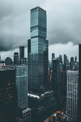 A skyscraper in a city