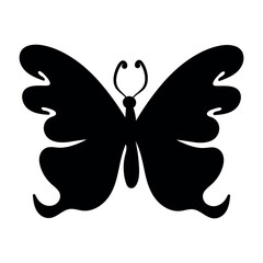 Butterfly icon silhouette. Single black butterfly silhouette icon on white background