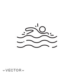 swimmer icon, swim in pool, swimming, thin line symbol isolated on white background, editable stroke eps 10 vector illustration