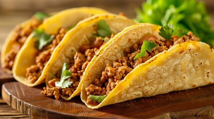 Wall Mural - Mexican cuisine: Fresh tacos filled with ground meat.