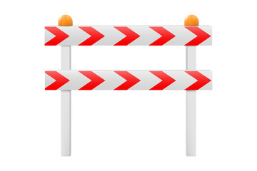 Protective road barrier with red stripes for blocking road. Realistic 3d Vector illustration of a guardrail, road barrier fence, isolated on white. Road construction, roadblock sign