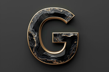 Poster - Black marble alphabet, initial letter G, gold border, 3D rendering, agate stone abc with golden marbelling, beautiful unique font design for luxury and jewelry concepts