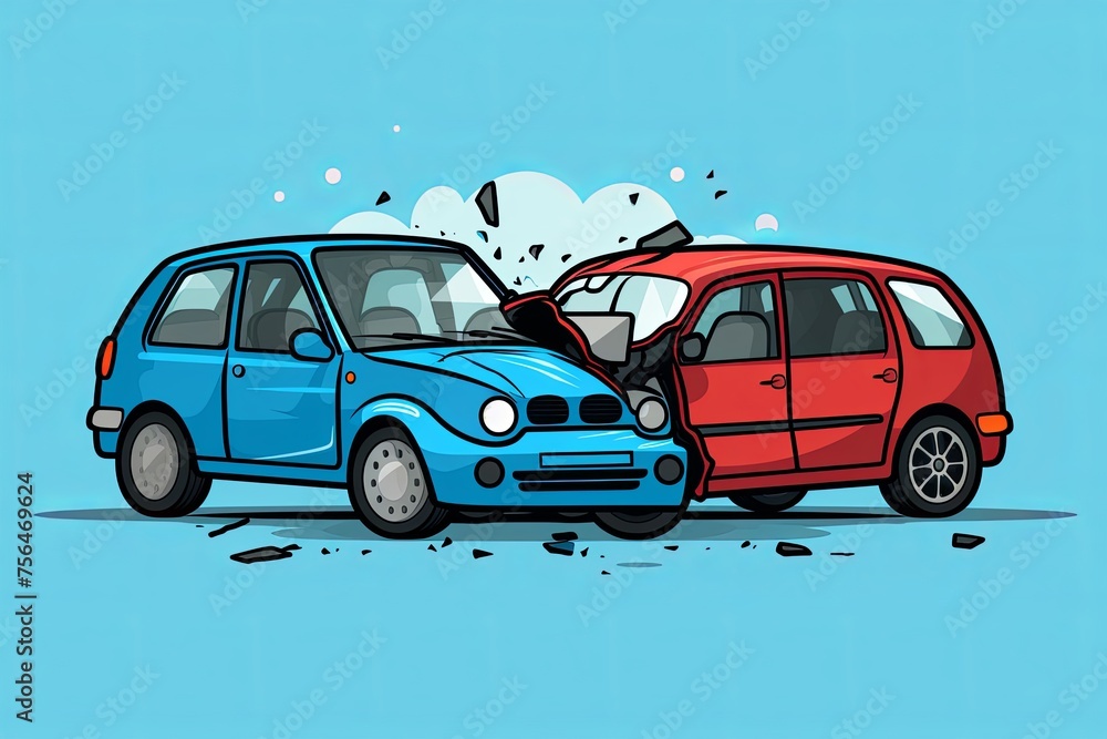Car crash flat cartoon style, two automobiles collision, auto or ...