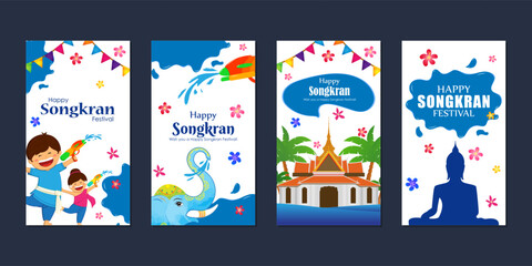 Vector illustration of Happy Songkran festival social media feed set template