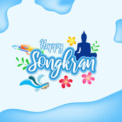 Poster - Vector illustration of Happy Songkran festival social media feed template