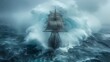 ship sailing in a storm
