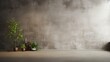 Minimalistic Interior Design. A cement Concrete Grey Grunge Wall and green indoor plants on the Floor near the window. Background for Product presentation, Advertising and text, Copy space.