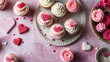 cupcakes decorated with cream and hearts for a loved one's birthday, banner, copy space