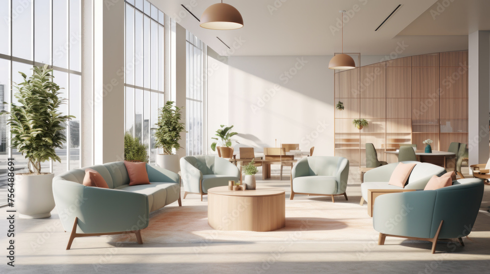 immerse yourself in a serene office environment, boasting minimalist ...