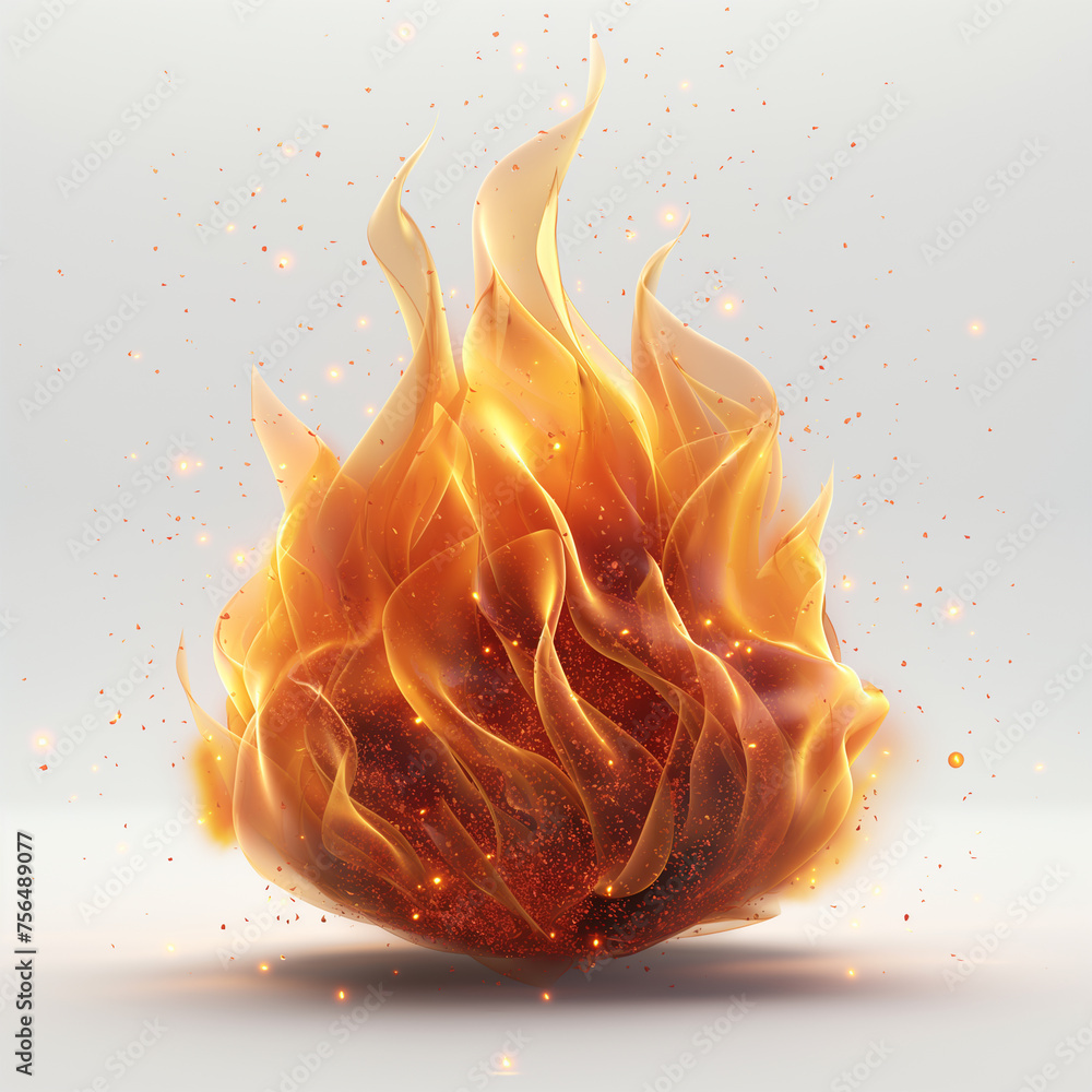 3d fire flame icon with burning red hot sparks isolated on white ...