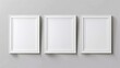 3 white frame mockup. Empty space template for photo or art picture. White wall or table background. Blank place mock up. Three photography sample.