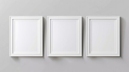Wall Mural - 3 white frame mockup. Empty space template for photo or art picture. White wall or table background. Blank place mock up. Three photography sample.