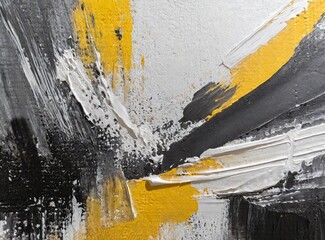 Poster - Black, yellow and white oil on canvas brushes surface texture