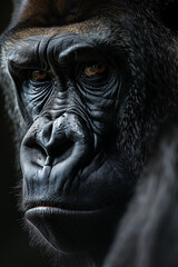 Sticker - Portrait dominant male gorilla on black background