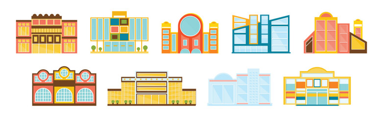 Sticker - Commercial Building and City Architecture Front View Vector Set