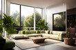 Interior of modern living room with green sofa
