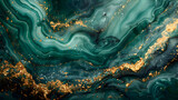 Fototapeta Konie - Wallpaper minimalism with blue jade vibes. Blue green marble background and golden waves. High-resolution