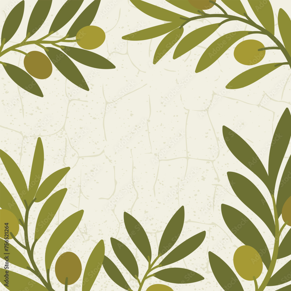 Olive tree branches frame with space for text. Green and beige ...