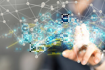 neural network 3d illustration. big data and cybersecurity