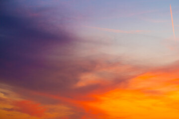 Canvas Print -  Beautiful sunset sky with amazing colorful clouds against deep blue