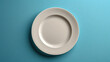 Plate mockup, empty modern minimal table place setting neutral white color top view