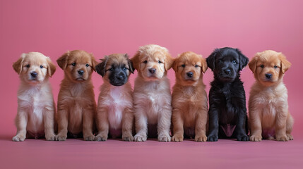 Canvas Print - A Group of Cute Puppies.  A Small Canine Family