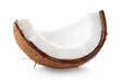 One piece of fresh ripe coconut on white background