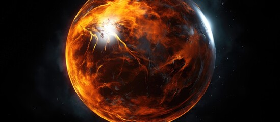 Wall Mural - a mesmerizing closeup of a fiery amber fireball in space against a pitchblack background, showcasing