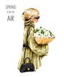 Beautiful fashion blond hair woman with flowers. Stylish girl holding bouquet. Pretty woman in sunglasses. Fashion illustration 