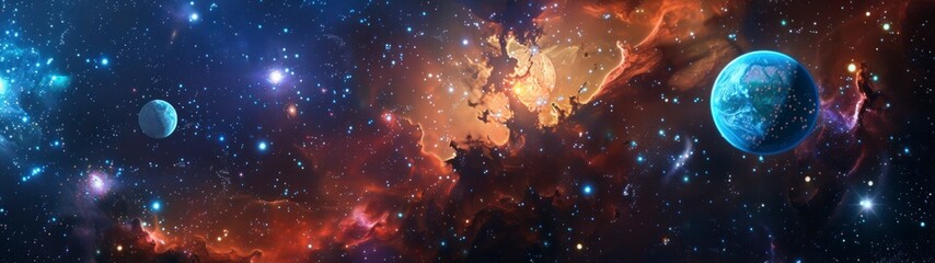 Wall Mural - panoramic 32:9 concept universe full of stars and stardust