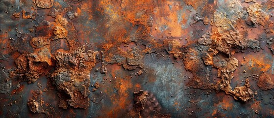 Wall Mural - A rusty metal background. Rust texture. Abstract orange red brown background. Bright rough textured background. Wide banner. Panoramic. Copyspace.