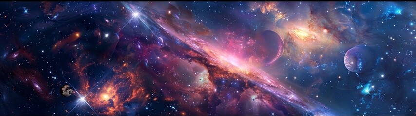 Wall Mural - panoramic 32:9 concept universe full of stars and star dust, nebula