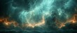© Avve Diana - A dark blue-green sky with thunderclouds. A dramatic sky background with some copy space for your design. A web banner. A scene that is epic, magical, creepy, fantastic, horror, and mystical.