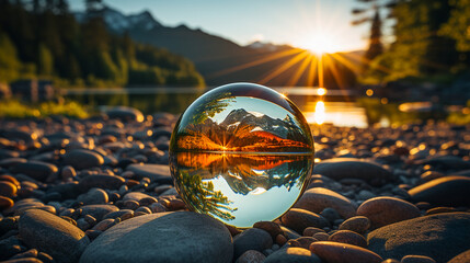 Wall Mural - glass transparent ball at sunset